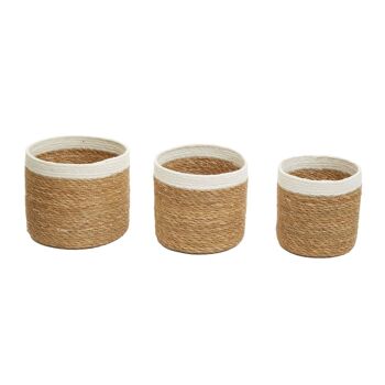 Lot de 3 paniers en jonc de mer naturel et blanc 2