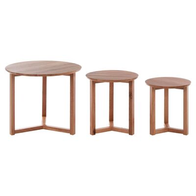 Set of 3 Oak Wood Side Tables