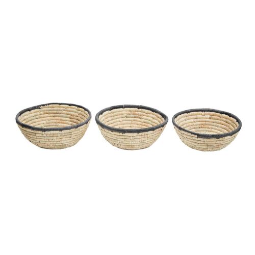 Set of 3 Palm Leaf Baskets with Black Trim