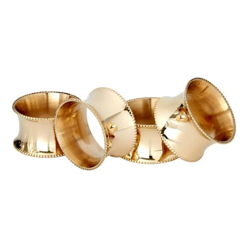 Set of 4 Brass Finish Beaded Napkin Rings