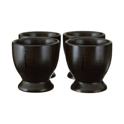 Set of Four Black Text Egg Cups