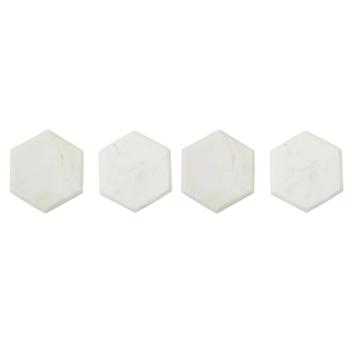 Set of Four White Marble Hexagonal Coasters