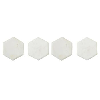 Ensemble de quatre sous-verres hexagonaux en marbre blanc 1