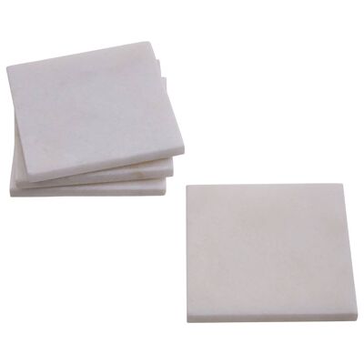 Set of Four White Marble Square Coasters