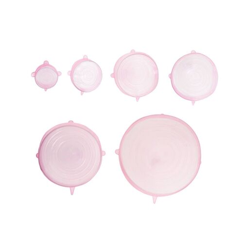 Set of Six Zing Pink Silicone Lids