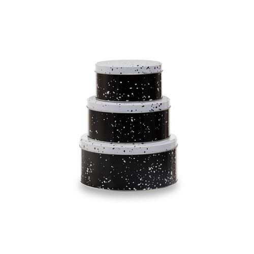 Set of Three Black and White Storage Tins