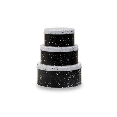 Juego de tres latas de almacenamiento en blanco y negro