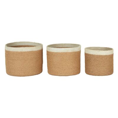Set of Three Jute Baskets with White Top