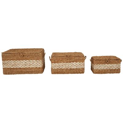Set of Three Seagrass Baskets with Lids