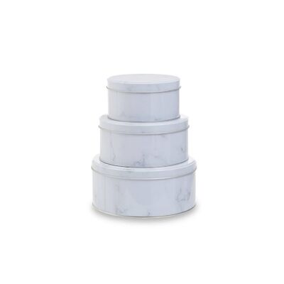 Set of Three White Marble Effect Storage Tins