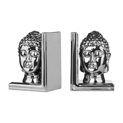 Silver Ceramic Buddha Head Bookends