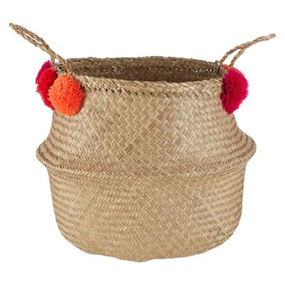 Small Seagrass Pom Pom Basket