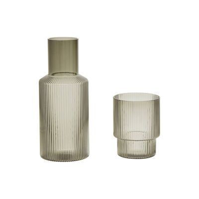 Juego de jarra y vaso de vidrio gris humo