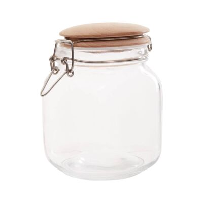 Square Glass Jar With Wooden Lid - 1050Ml
