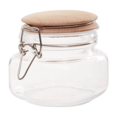 Square Glass Jar With Wooden Lid - 500Ml