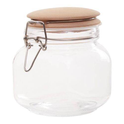 Square Glass Jar With Wooden Lid - 800Ml