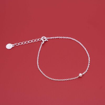 pulsera de una sola perla - plata