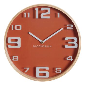 Horloge murale à grands chiffres en bois orange Vitus 1