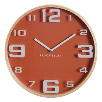 Horloge murale à grands chiffres en bois orange Vitus 5