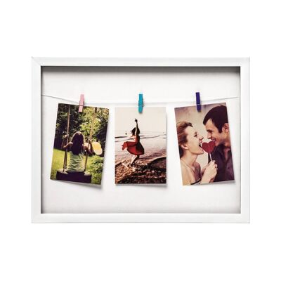 Washing Line White Plastic 3 Peg Photo Frame