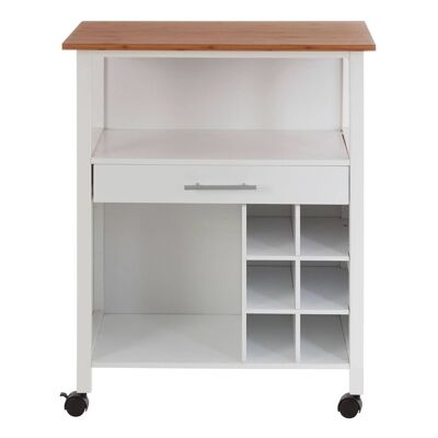 White and Bamboo Top 1 Drawer Kitchen Trolley