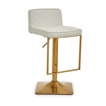 Tabouret De Bar Blanc Et Or Avec Base Carrée 1