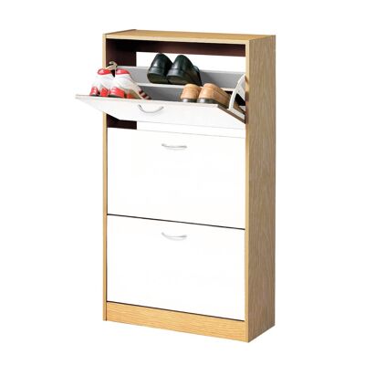 White and Oak Veneer 3 Drawer Shoe Cupboard