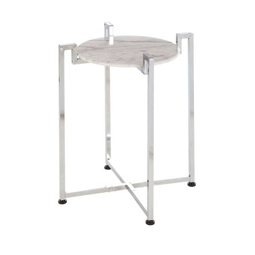 White Marble Side Table with Chrome Base