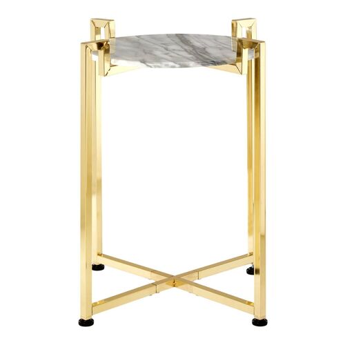 White Marble Side Table with Warm Gold Base