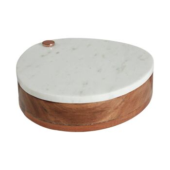 Ensemble de couteaux et planche à fromage en marbre blanc/bois 1