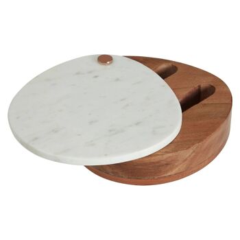 Ensemble de couteaux et planche à fromage en marbre blanc/bois 3