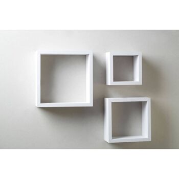 Cubes muraux en MDF et revêtement PVC blancs - Lot de 3 4