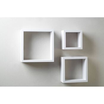 Cubes muraux en MDF et revêtement PVC blancs - Lot de 3 9