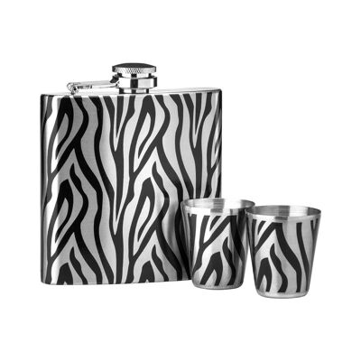 Zebra Design Hip Flask Set