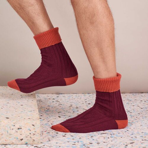Cashmere Mix Slouch Socks - Dark Red / Orange