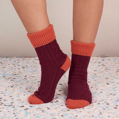 Slouch-Socken aus Kaschmir-Mix – Dunkelrot/Orange