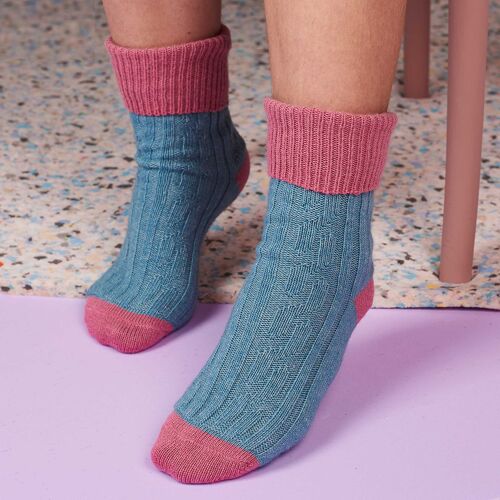 Cashmere Mix Slouch Socks - Jade / Dusky Pink