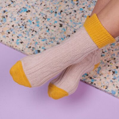 Cashmere Mix Slouch Socks - Light Pink / Yellow