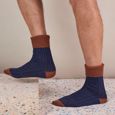 Cashmere Mix Slouch Socks - Navy / Copper