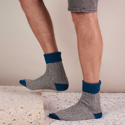 Cashmere Mix Slouch Socks - Grey / Teal