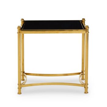 Ackley Black Glass and Gold Frame Side Table. 1