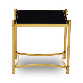 Ackley Black Glass and Gold Frame Side Table. 2