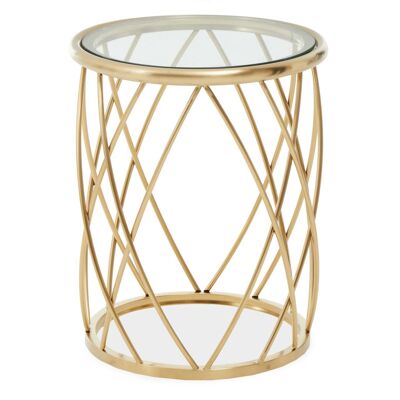Ackley Clear Glass and Gold Frame Round Side Table.