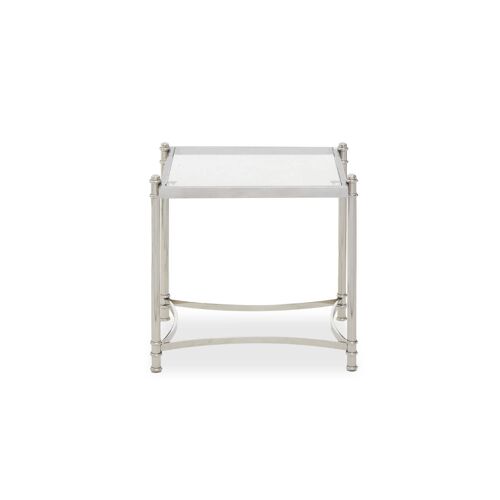 Ackley Clear Glass and Silver Frame Side Table.