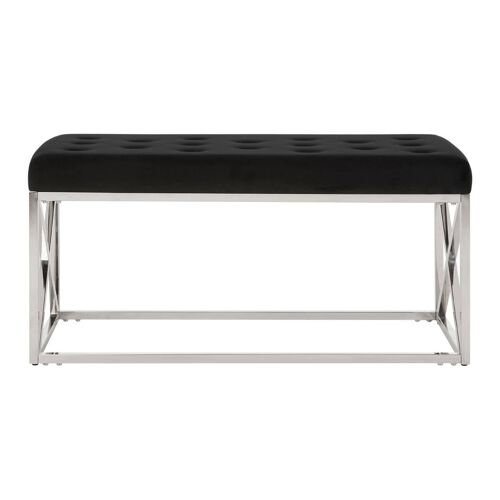 Allure Black Tufted Seat / Silver Finish Bench