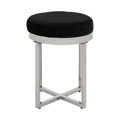 Allure Black Velvet / Silver Finish Round Stool