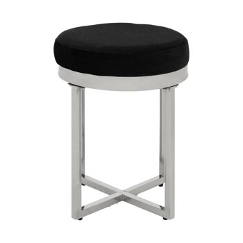 Allure Black Velvet / Silver Finish Round Stool 1