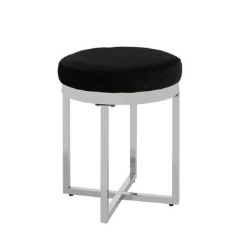 Allure Black Velvet / Silver Finish Round Stool 2