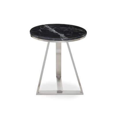 Alvaro Black Marble and Silver Side Table.