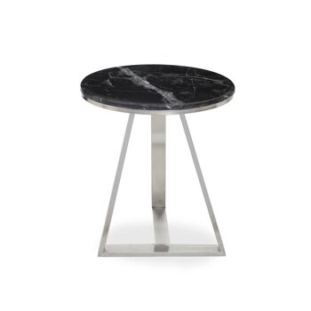 Alvaro Black Marble and Silver Side Table. 1